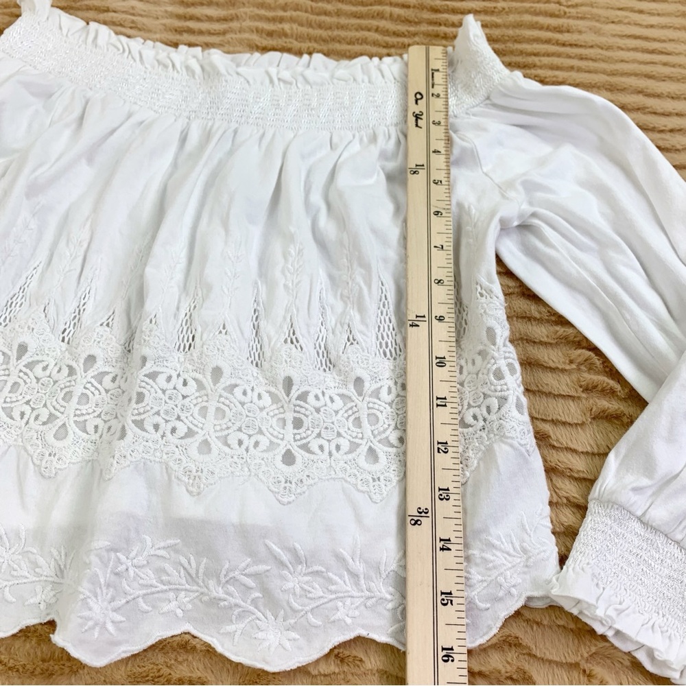 Top Shop White Off-Shoulder Embroidered Women's cropped Top long sleeve - Picture 4 of 9